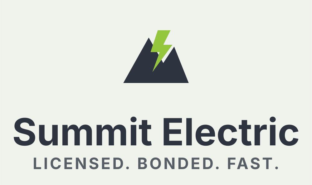 Summit Electric stacked lockup with mountain and bolt mark plus tagline