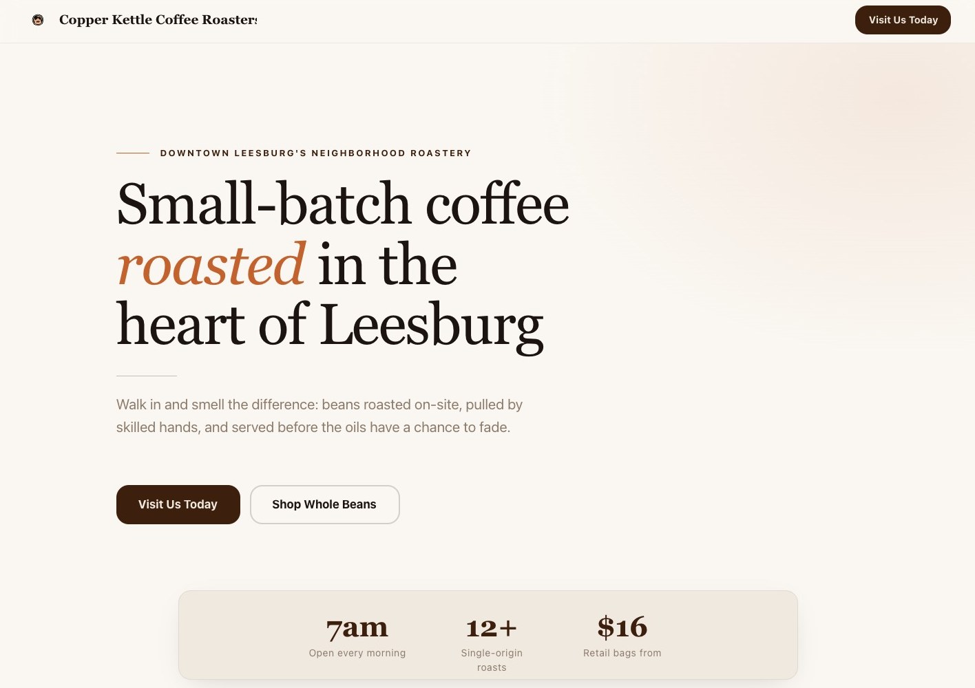 Copper Kettle Coffee Roasters — website generated by PropelAI WebStudio
